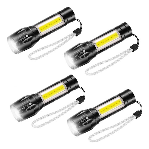 4pcs Lampara Tactica Recargable Led Linterna Con Cable Usb  