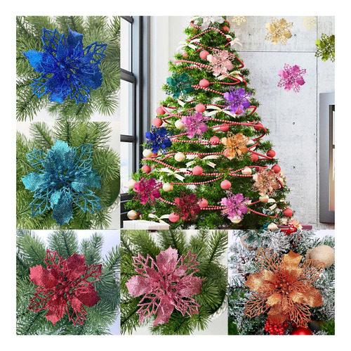 I Navidad Artificial Brillo Dorado Navidad Hueco Fl 44or