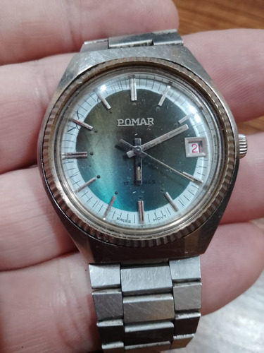 Reloj Pomar Suizo Mecánico Cuerda Manual Plateado Plateado Verde (Usado)