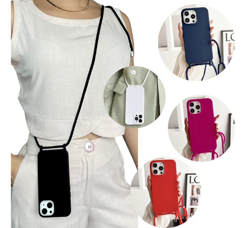 Capinha Capa Para iPhone 15 Com Cordão Alça Longa Regulável