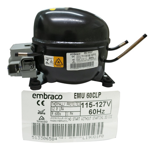 Compresor Embraco 1/7 Hp 600a 115/127v Bajo Consumo Emu60clp