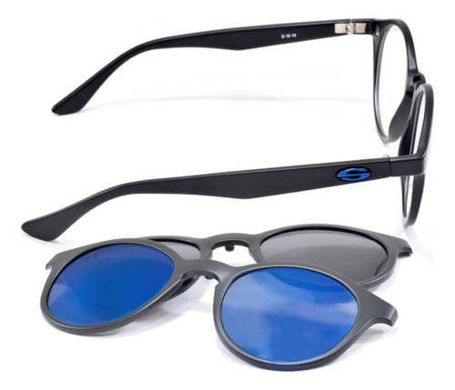 Armação Oculos Redondo Clipon Solar Lente Espelho Smart 985 Cor Preto