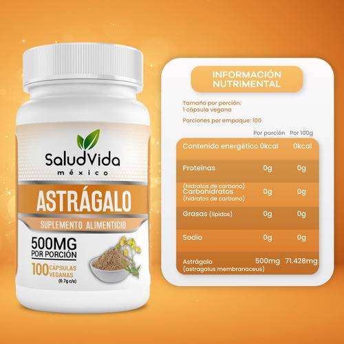Imagen 2 de 3 de Astragalo (astragalus) 500mg 100 Cápsulas
