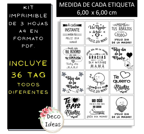 Imagen 3 de 4 de Tarjetas Dia De La Madre Imprimible Pdf Bn 01 Tags Etiquetas
