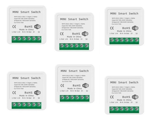 Kit 6 Mini Interruptor Inteligente 16a Wifi Automação Alexa