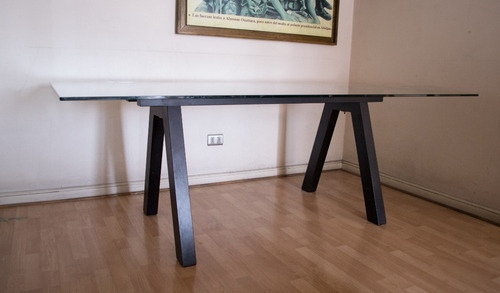 Mesa De Comerdor 212x110cm Vidrio Y Madera Solida 