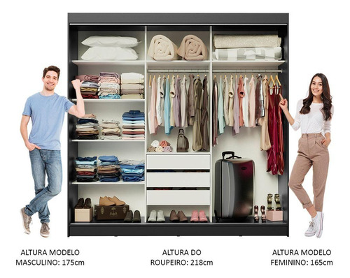 Guarda-roupa Casal Austin 4 Portas 3 Gavetas Preto