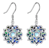 Comprar Aros Flor De Loto Piedra Nacar Plata Fina 925 Regalo Mujer
