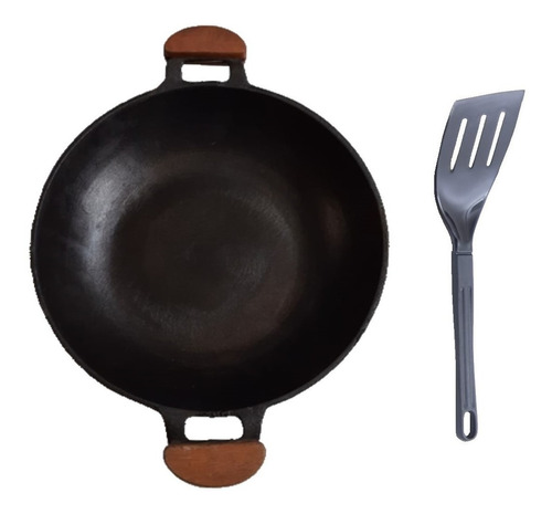 Paella Alumínio Antiaderente Alça Madeira Meia Lua 34cm