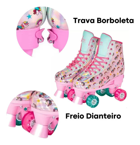 Patins Infantil Rosa Tamanho 31/34 Ajustável Feminino C Luz