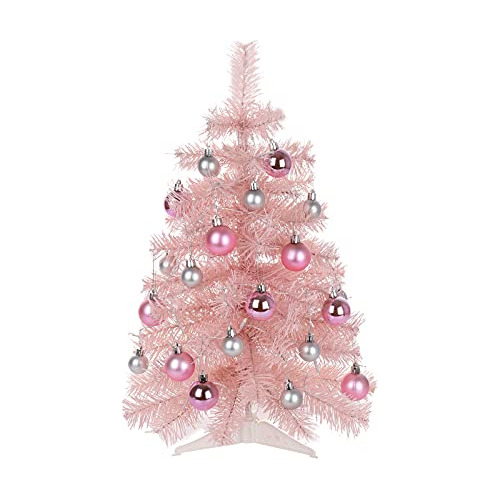 Mini Árbol De Navidad Rosa De 24 Pulgadas Luces, Árbo...