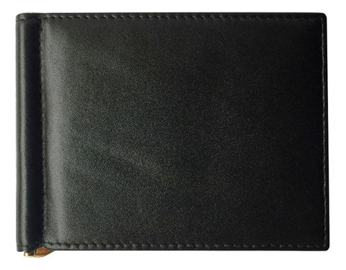 Tarjetero Plegable De Cuero Negro Para Hombre Con Clip Para