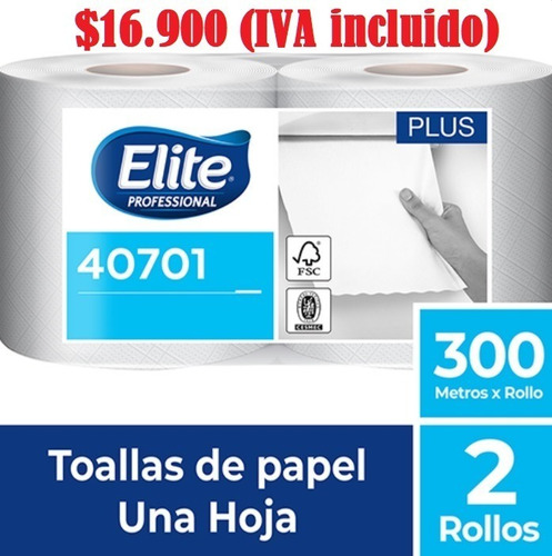 Imagen 2 de 3 de Toalla De Papel Elite Jumbo 2 X 300 Mts (40701) -hoja Simple