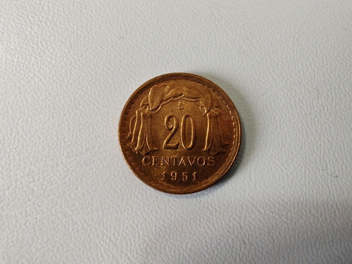 Moneda Chile 20 Centavos 1951 Cobre Casi Sin Circu(&424