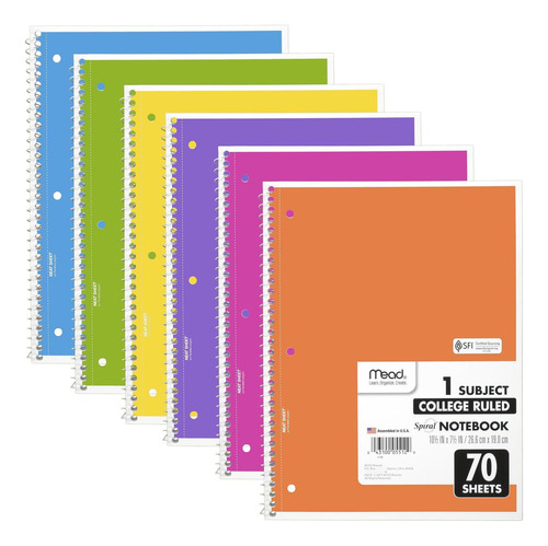 Cuadernos En Espiral Paquete 6 Uds 1 Materia Papel Rayado Un