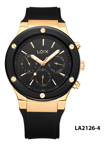 Reloj Hombre Loix® La2126-4 Negro Con Dorado, Bisel Negro