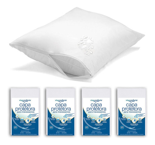 Imagem 1 de 4 de Kit 4 Capas Protetoras De Travesseiro Impermeável
