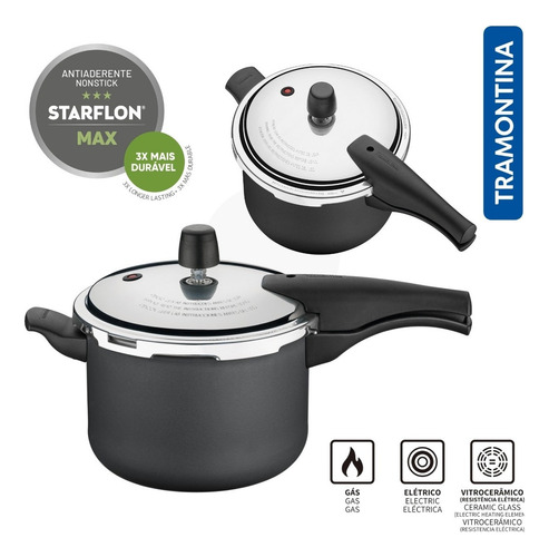 Panela De Pressao Visor Antiaderente 4,5l Grafite