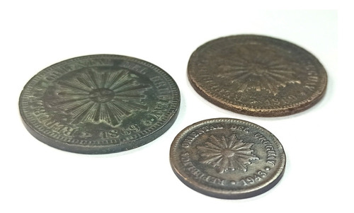 3 Monedas Antigua 2 Centésimos Uruguay 1869 1943 Oportunidad