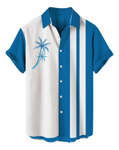 Camisa Casual De Manga Corta Con Botones De Playa Y Estampad