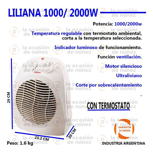 Imagen 2 de 6 de Caloventor Electrico Liliana Hotwind Portatil Liviano