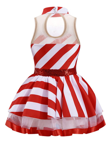 Vestido Navideño De Danza De Baile Sin Mangas Para Niñas Vestido De Leotardo De Malla De Tutú Con Cuello Falso Para Fiesta Navidad