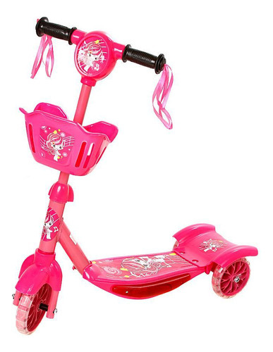 Brinquedo Patinete Infantil Rosa Scooter 3 Rodas C Cesta