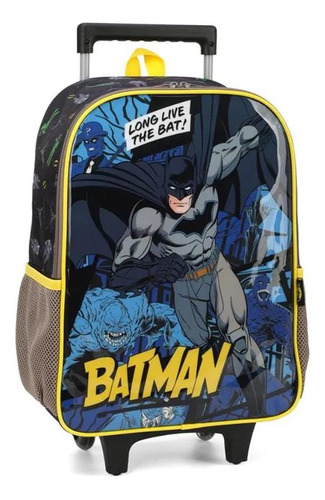 Mochila Escolar Rodinhas Morcego Batman Luxcell Preto