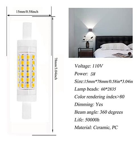 Bombilla Led R7s 78mm (2 Unid.) 5w 110v, 3000k, 360°