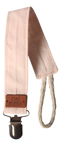 Porta Chupete Tela Algodón Liso Con Broche Ciao Mondo Rosa Claro Liso