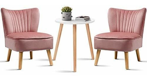 Giantex 3pcs Velvet Accent Chair With End Table Set, Upholst