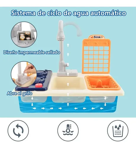 Juego De Fregadero De Cocina Con Grifo Y Agua Real | Circulación Automática | Juguete De Roles 3-8 Años | Incluye Accesorios