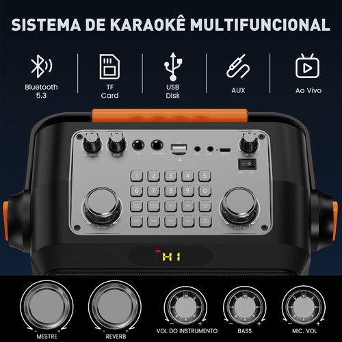Caixa Som Portátil Bluetooth Con Microfone Amplificada, TWS para Som Estéreo Hi-Fi Luzes RGB para Casa, Festa e Uso Externo