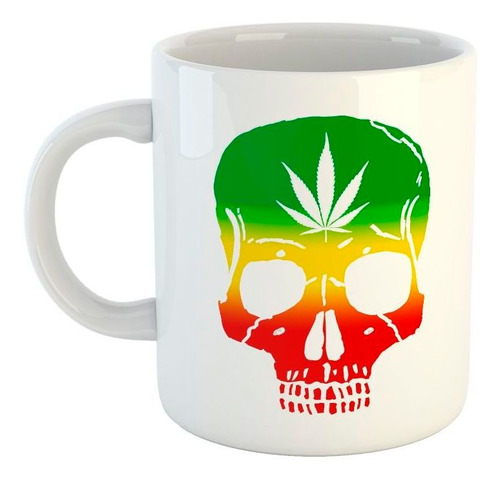 Taza De Ceramica Reggae Calavera Cannabis Hoja Musica