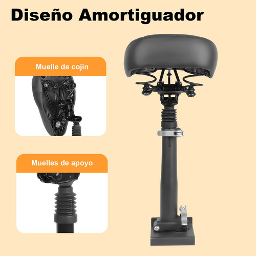 Asiento Para Scooter E9 Pro Con Base Aluminio Y Amortiguador Ancho 1.8 cm Color Negro Largo 2.6 cm