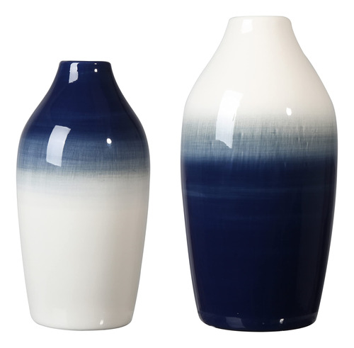 Teresa's Collections Jarron De Ceramica Azul Y Blanco Modern