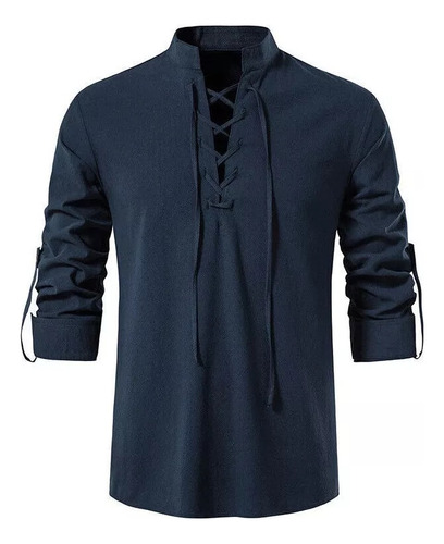 Blusa Con Cuello En V Para Hombre, Camisa Medieval De Pirata