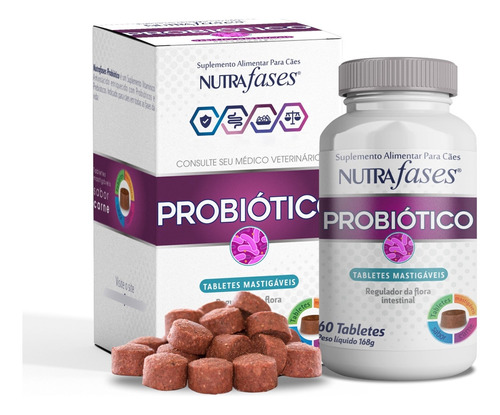 Suplemento Vitamínico Probiótico Cães Nutrafases 60 Tabletes