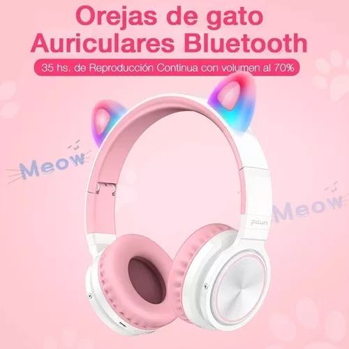 Auriculares Bluetooth para niños con micrófono para la escuela, auriculares  inalámbricos Bluetooth para niños y niñas, orejas de gato, volumen