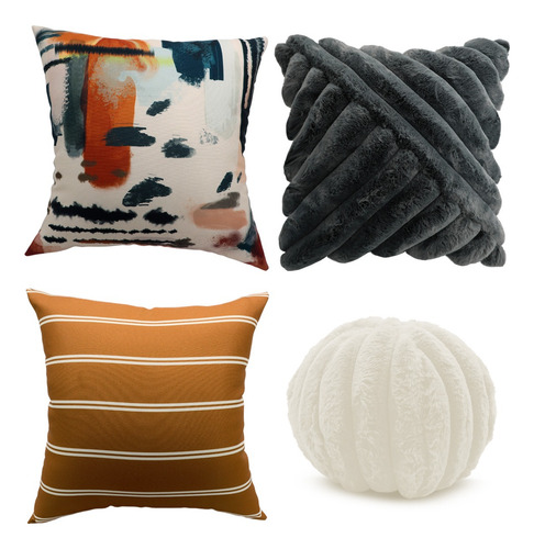 Set 4 Cojines Decorativos 45 Cm Relleno Cierre Sala Cama Naranja Oscuro Diferentes Diseños