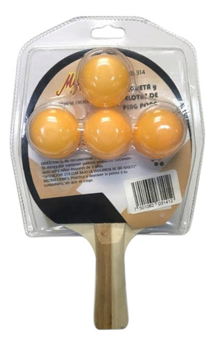 Raqueta Con 3 Pelotas De Ping Pong Mi Alegría Color Multicolor Tipo De Mango Madera