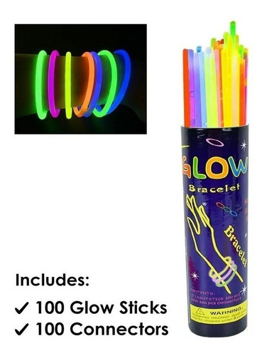 100 Pulseras Neón Glow Stick Fosforescente Fiestas Eventos