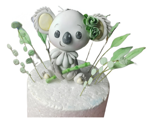 Adorno De Torta Koala Estilo Romántico, Follaje Y Número 