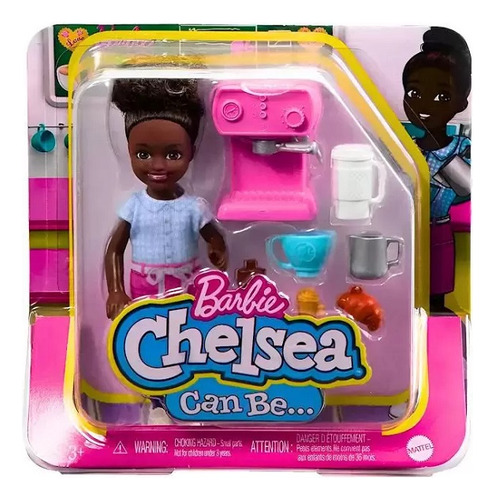 Boneca Barbie Chelsea Profissoes Barista Negra Mattel Gtn86