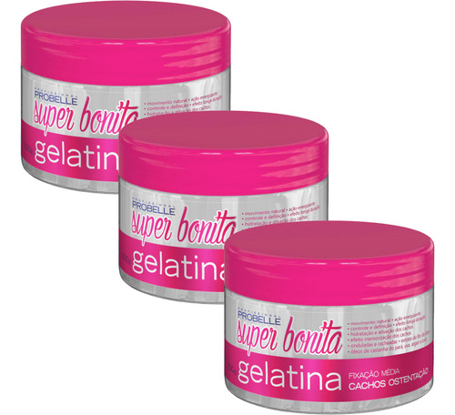 Kit 3x Gelatina Capilar Cachos Ostentação Fixação Média 300g