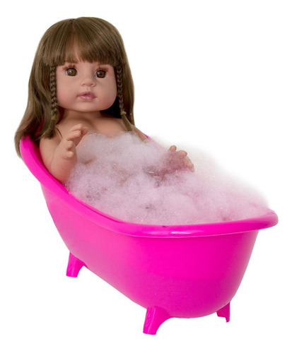 Boneca Reborn Bebê Silicone Cabelos Castanhos Roupa Salmão