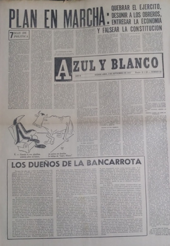 Diario Azul Y Blanco 3/9/1957 Plan En Marcha 