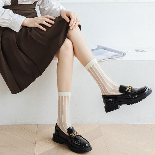 Calcetines Transparentes Para Mujer,5pcs De Verano De Encaje