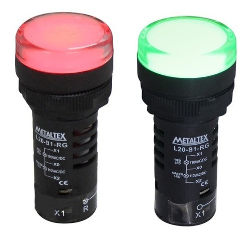 Sinaleiro Led Bicolor 22mm Verm/verde 24vca/cc - Metaltex Cor da luz Bicolar