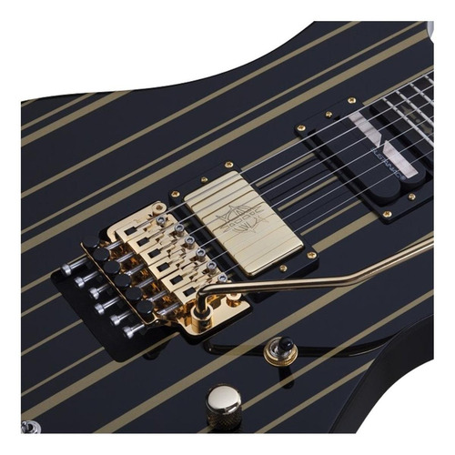 Guitarra elétrica Schecter Synyster Custom-S de mogno gloss black with gold stripes brilhante com diapasão de ébano